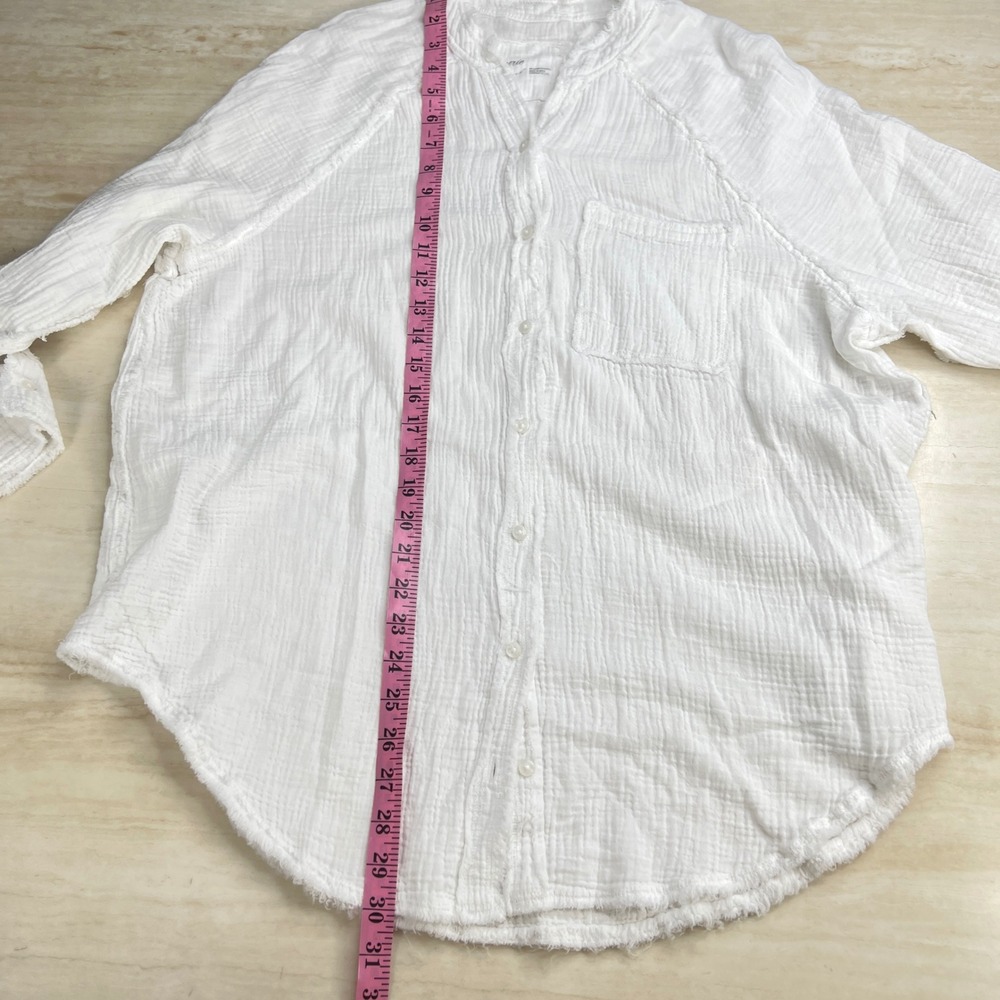 Aerie White Double Gauze Cotton Button Down Shirt Raw Trim Oversized Small A341 - Picture 3 of 9